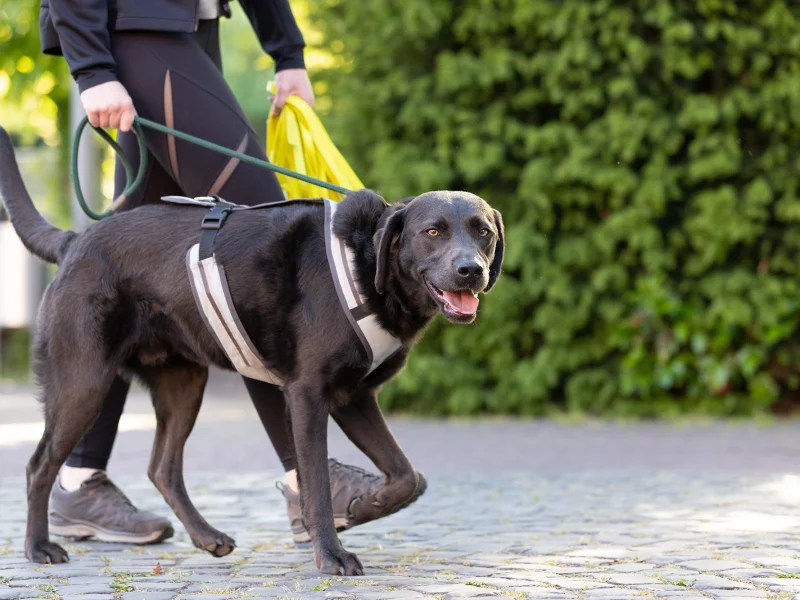 Schwarzer Labrador mit Halter beim Mantrailing-Training in Münster.